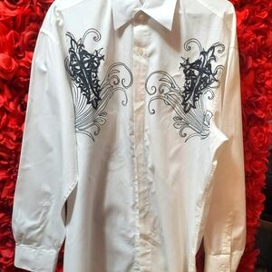 Milanomoda Men's Size Medium White with Black Design Detail on Front & Back
